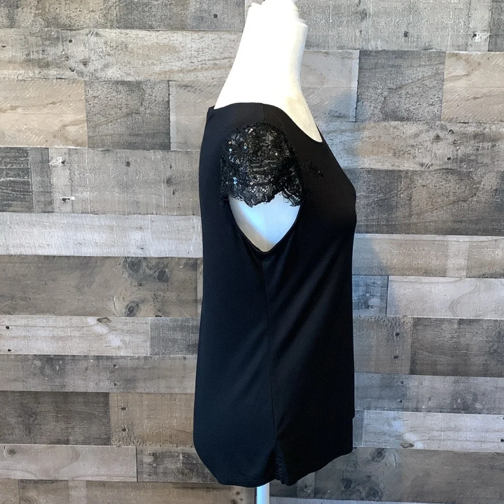 White House Black Market top with sequined cap sleeves - Picture 3 of 16